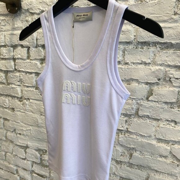Nwt Miu Miu Women White Cotton Knit Tank Top - Picture 2 of 7